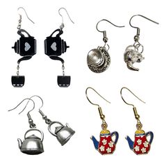 PRICES MAY VARY. ✪ 4 Pairs: Super cute and adorable teapot, teacup, kettle themed earrings ✪ Unique: Stands out and makes a statement. Great for special occasions and events. Can easily dress up mix and match with different clothing clothes outfits ⭐ Please note that the earrings all come with a protective clear plastic. Once you receive earrings please peel off. Thanks for understanding. ✪ Gift: Makes a great birthday party present gift idea for yourself or for someone special such as your wife Crazy Earrings, French Wire, Present Gift, Heart Design, Unique Earrings, Women's Earrings, Super Cute, Tea Pots, Tea Cups