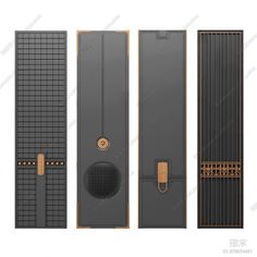 three different types of doors with handles and knobs on each door, one in black and