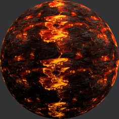 an orange and black object with yellow streaks on it's surface, in the middle of