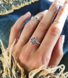 -Material: 100% Sterling Silver ✨ High quality jewel. Stamped 925.  -Face Height: 12 mm. Comfortable Ring. -Handmade 🤲🏻 -Gentle on the sensitive skin. Dive into boho vibes with our sterling silver 925 Hindu-style flower mandala ring! This playful piece features a captivating mandala design inspired by traditional Hindu motifs, adding a whimsical touch to your look. Crafted with filigree detail and high-quality sterling silver, this ring is perfect for expressing your free-spirited.Treat yourse Spiritual Sterling Silver Flower Ring, Spiritual Sterling Silver Rings With Intricate Design, Spiritual Sterling Silver Flower Ring For Promise, Spiritual Sterling Silver Flower Promise Ring, Handmade Sterling Silver Spiritual Filigree Ring, Handmade Sterling Silver Filigree Ring Spiritual, Bohemian Sterling Silver Engraved Promise Ring, Handmade Sterling Silver Filigree Ring, Bohemian Sterling Silver Adjustable Filigree Ring