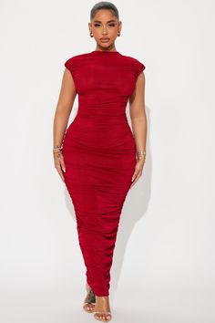 Red Church Dress, Red Dress Plus Size, Ruched Dress Bodycon, Short Red Dress, Bodycon Gown, Mock Neck Short Sleeve, Ruched Maxi Dress, Dream Outfits, Fashion Nova Dress