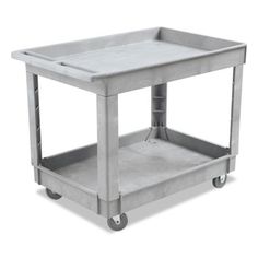 a gray plastic utility cart on wheels