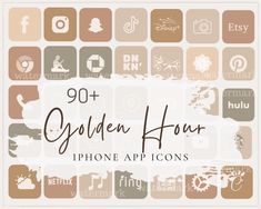 the golden hour phone app icons are displayed in different colors and sizes, including brown, beige