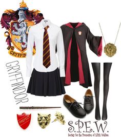 a harry potter costume is shown with shoes, accessories and other items to wear it