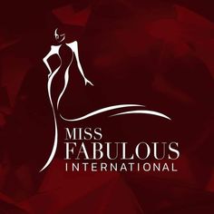 the miss fabulous international logo on a dark red background with white lettering and a woman's dress