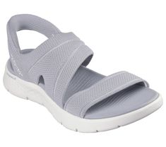 Experience an effortless way to wear your favorite sport sandal with Skechers Hands Free Slip-ins GO WALK Flex Sandal - Enticing. Designed with our Heel Pillow , this strappy slip-on sandal features a knitted upper with a back heel piece, contoured Goga Mat footbed and lightweight ULTRA GO cushioning. | Skechers Women's Slip-ins: GO WALK Flex Sandals - Enticing | Medium Width | Skechers Hands Free Slip-ins molded heel panel for an easy fit | Heel Pillow holds your foot securely in place | Contou Skechers Sandals, Arch Support Sandals, Closed Toe Shoes, Wide Shoes, Skechers Women, Sport Sandals, 4 Inch Heels, Comfortable Sandals, Shopping Hacks