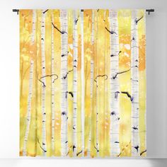 yellow and white birch trees with leaves on them blackouter curtain set by artfuls