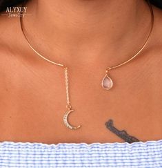 Moon Stone Crystal Necklace sold by KoKo Fashion on Storenvy Torque Necklace, Moon Drop, Wire Jewellery, Jewelry Stone, Ruby Necklace, Crescent Moon Necklace, Moonstone Necklace, Affordable Jewelry, Rhinestone Jewelry