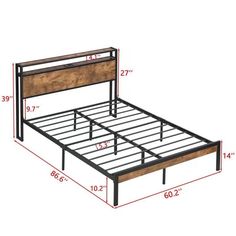 a bed frame is shown with measurements for the headboard and foot board on it