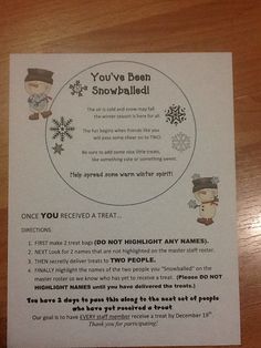 a snowball flyer on a wooden table with instructions for how to spell it out