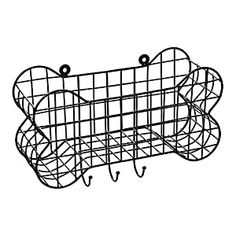 a metal rack with two hooks attached to it