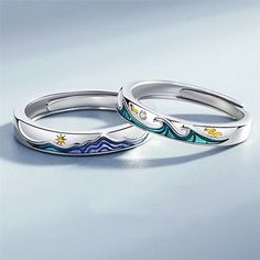 Everest Mountain, Couple Rings Silver, Sea Rings, Sea Mountain, Mountain Couple, Mountain Ring, Wedding Luxury, Couple Ring, Deep Blue Sea