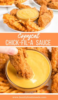 chicken - fil - a sauce is being served in small bowls with dipping sauce