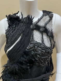 Rodarte 2010 Collection Runway Feather Wool Lace Mesh Dress Sz 6  | eBay Beaded Outfits, Rodarte Dress, Chiffon Drape Dress, Fashion Sketchbook Inspiration, Lace Mesh Dress, Ballet Russe, Black Mesh Dress, Fairytale Fashion, Abstract Dress