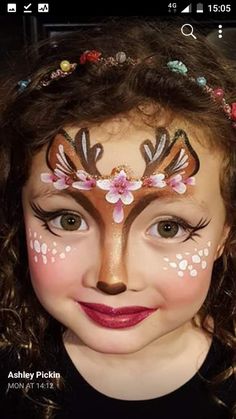 Bambi Face Paint, Deer Facepainting, Facepainting Ideas Easy For Kids, Animal Face Paint, Horse Face Paint, Reindeer Face Paint, Kids Face Painting, Face Art Painting