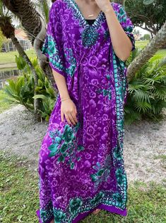 Womens Kaftan Maxi Dress Passionate Plum Dahlia Purple | Etsy Plum Dahlia, Dahlia Purple, Sari Skirt, Embroidered Caftan, Beach Caftan, Kimono Maxi Dress, Kaftan Maxi Dress, Bohemian Clothing, Casual Day Dresses