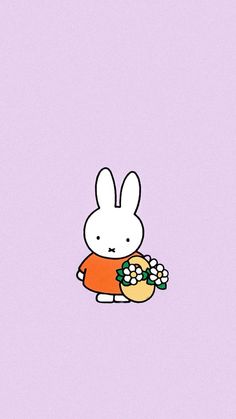 a cartoon bunny holding a basket of flowers