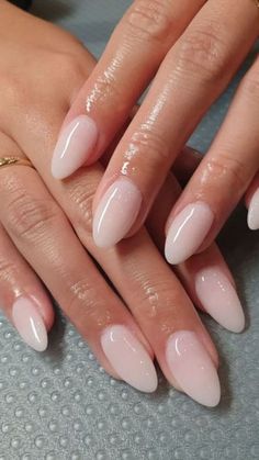 Engagement Nails Funny Bunny, Dip Powder Nails Almond Shape Short, Beige Nails Almond, Extra Short Almond Nails, Cheer Nails, Pearly Nails, Hippie Nails, Basic Nails, Nagel Inspo