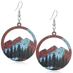 PRICES MAY VARY. 🌳DESIGN--This handmade, mixed metal charm features a hammered finish mountain range, oxidized details and Shadow of black pine and setting in the distance. Let these nature inspired earrings remind you of your favorite place to vacation, exercise, or meditate. Oxidized detailing gives this cutout piece dimension, enhancing the jagged mountain tops. Whether you like to ski, hike, or go camping, this fun piece will help you remember that cool, fresh mountain air! 🌲A special gift Tree Patterns, Lovers And Friends, Wooden Earrings, Buy Handmade, Metal Charm, Hook Earrings, Mellow Yellow, Vintage Colors, Boho Earrings