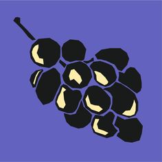 a bunch of grapes sitting on top of a purple surface with a black and yellow outline