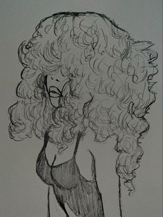 a drawing of a woman's head with curly hair, glasses and dress on