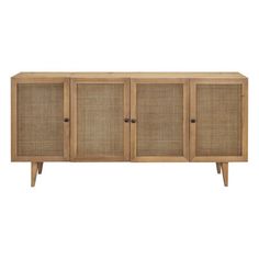 the sideboard is made out of wood and wicker