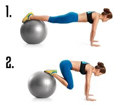 a woman is doing exercises on an exercise ball