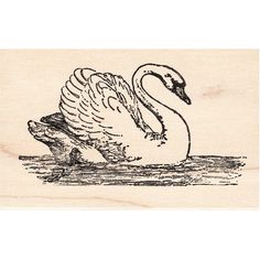 a rubber stamp with a swan swimming in the water on it's back legs