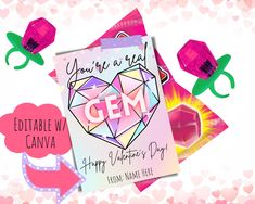 valentine's day card with pink flowers and hearts on it that says, you're a cem happy valentine's day tomma here