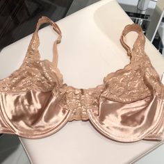 New With Tags Women’s Satin & Lace Underwire Bra 3 Rows Hook And Eye Closure Adjustable Shoulder Straps Underwire Satin & Lace Trim Elegant Fitted Gold Bra, Satin Bras, Beautiful Bras, Big Bra, Satin Bra, Lace Underwire, Beautiful Bra, Hook And Eye, Bras And Panties