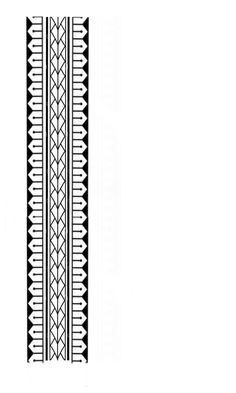 a black and white drawing of a tall column with geometric designs on the sides,