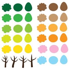 an assortment of different shapes and sizes of trees, with the colors in each one