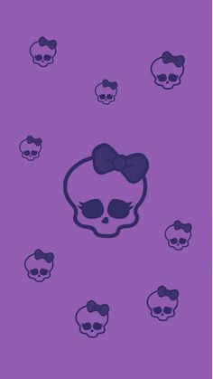 a purple background with skulls and bow ties on it's head in the middle