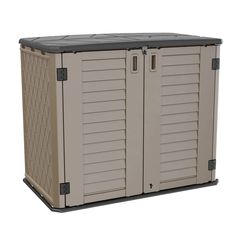 an outdoor storage box with two doors