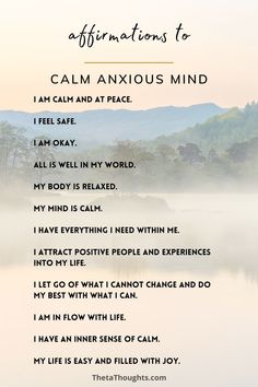 Calming Mantras Affirmations, Positive Calming Affirmations, Calm Thoughts Quotes, Calming Affirmations Peace, Calm Affirmations Peace, Daily Calm Quotes, Affirmations For Happiness And Peace, Peace Of Mind Affirmations, Daily Affirmations For Loneliness