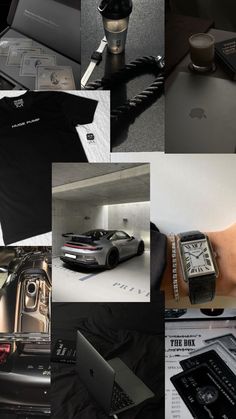 a collage of photos with various items including an apple watch