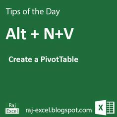 a green background with the text tips of the day alt + n + v create a pivottable