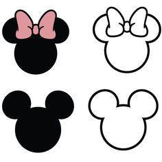 mickey and minnie mouse ears with bows on each side, in black and pink colors