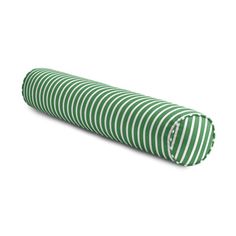 a roll of green and white striped fabric