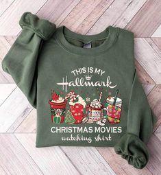 this is my hallmark christmas movies watching shirt on a wooden floor with the words,'this is my hallmark christmas movies watching shirt '