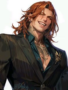 a man with long hair and piercings wearing a suit