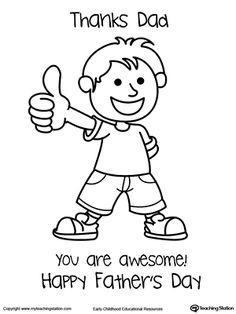 a father's day coloring page with a little boy giving the thumbs up