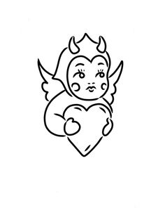 an angel holding a heart with horns