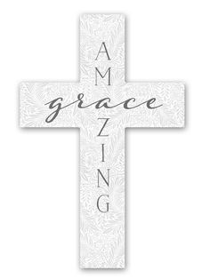 a cross with the word grace on it and an image of flowers in black ink