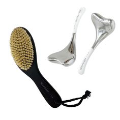 Set Value: $180 The only skin detox tools you need for that all-around face and body sculpt and glow. Cryo Toning Tools (Gold or Silver): Thermal water technology and a stainless steel ergonomic shape combine the benefits of cryotherapy and lymphatic drainage to contour, lift and detoxify skin for a sculpted, firmer, snatched appearance. Lymphatic Dry Brush: Natural grass wood and cruelty-free bristles in an ergonomic shape deliver daily essential skin detox by stimulating lymphatic drainage, in Body Sculpting Benefits, Skincare Spatula, Siren Girl, Skin Care Rollers, Water Technology, Thermal Water, Club Red, Skin Detox, Dry Brush