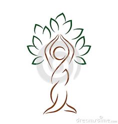 the logo for yoga and meditation studio, with an image of a woman holding a tree