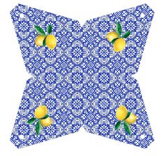 a blue and white pattern with lemons on it