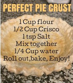 a pie crust with instructions for how to make it in a pie pan on the counter