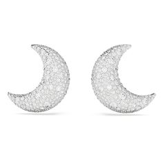 Moongazing inspiration meets dazzling style in these clip earrings from the Sublima family. The rhodium plated design features an elegant pair of crescent moons, each embellished in five different sizes of crystals for a refined pavé effect. Clip on and step out for an evening under the stars. Elegant Half Moon Earrings With Moon Charm, Elegant Silver Moon-shaped Earrings, Elegant Moon-shaped Silver Earrings, Elegant Moon Shaped Cubic Zirconia Earrings, Elegant Moon Phase Earrings, Elegant Crescent Diamond Earrings, Elegant White Moon Phase Earrings, Pink Watch, Rose Gold Watches