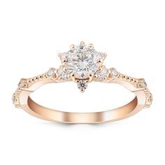 Diamond lotus flower ring features a brilliant diamond at its center, symbolizing purity and beauty. The central diamond is gracefully surrounded by petals adorned with smaller sparkling diamonds, creating a delicate and radiant floral motif.  Diamond Lotus Flower Ring,Dainty Ring, Engagement Ring, Flower Ring ● Material : 14k Rose Gold  ● Diamond Cut: Round ● Product weight - 1.94 grams ● Number of Stones: 2  Diamond ● Stone: 0,15ct and 0,50 ct ● Diamond Color Clarity: G Color Si Clarity ● Birt Elegant Flower Shaped Diamond Ring With Brilliant Cut, Flower Shaped Promise Ring With Diamond Accents, Elegant Promise Rings With Flower Shape, Elegant Flower Ring With Center Stone For Promise, Diamond White Flower Shaped Promise Ring, Elegant Flower-shaped Diamond Ring For Anniversary, Elegant Flower Ring With Halo Design For Anniversary, Classic Flower Shaped Diamond Ring For Anniversary, Rose Gold Flower Ring With Center Stone For Promise